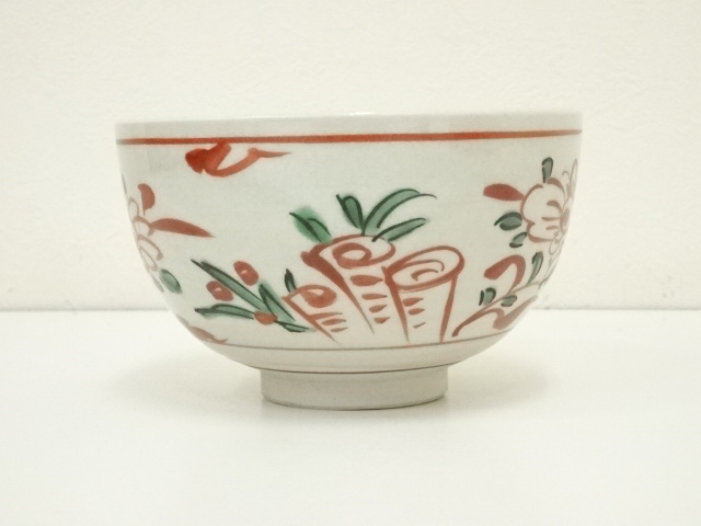 道具 ] - 道具 九谷焼 梅園造 赤絵茶碗（松邦画）（共箱